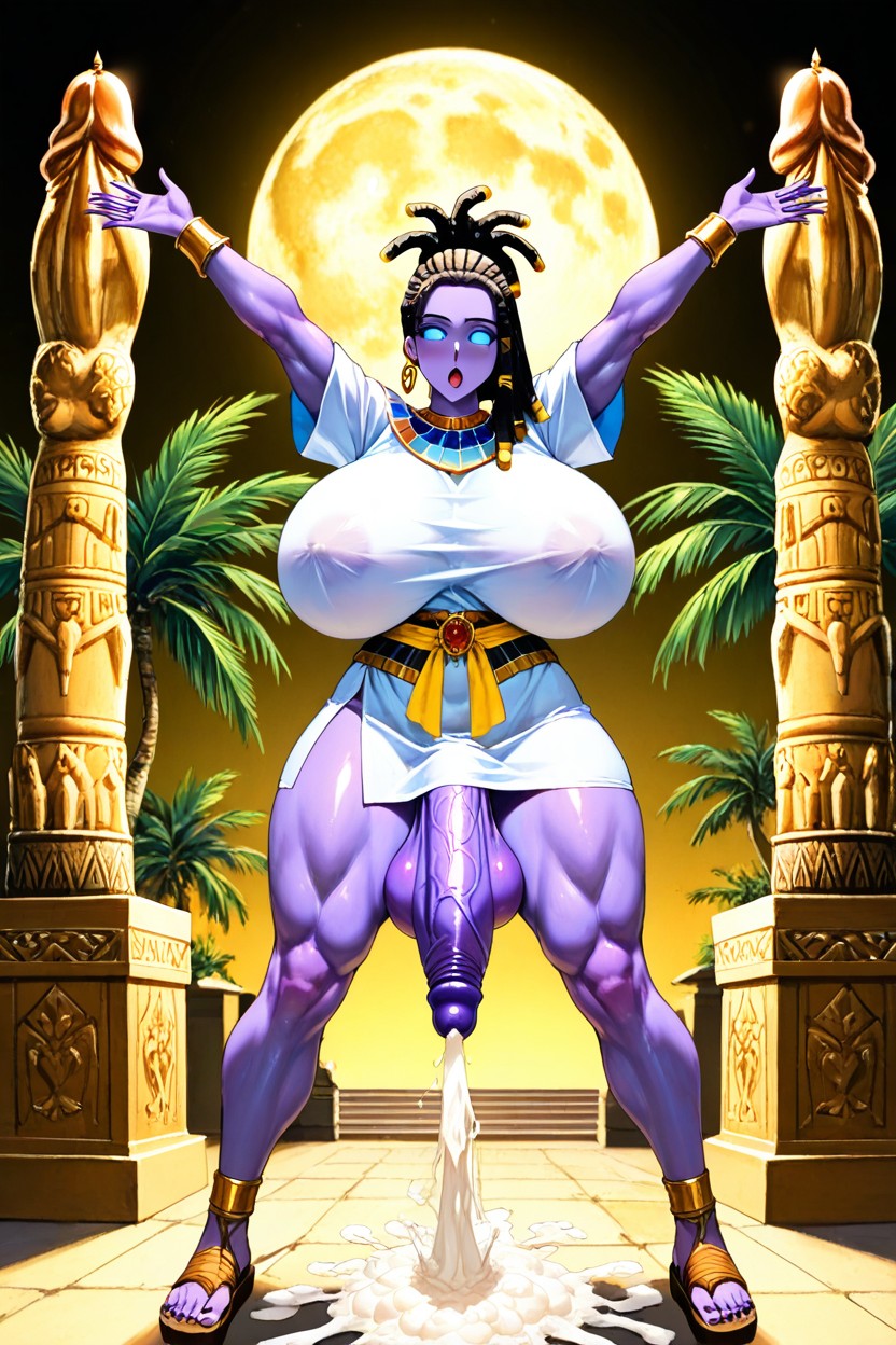 Standing With Legs Apart, Phallus Splurting Out Excessive Cum, Yellow Full Moon Porno IA Hentai