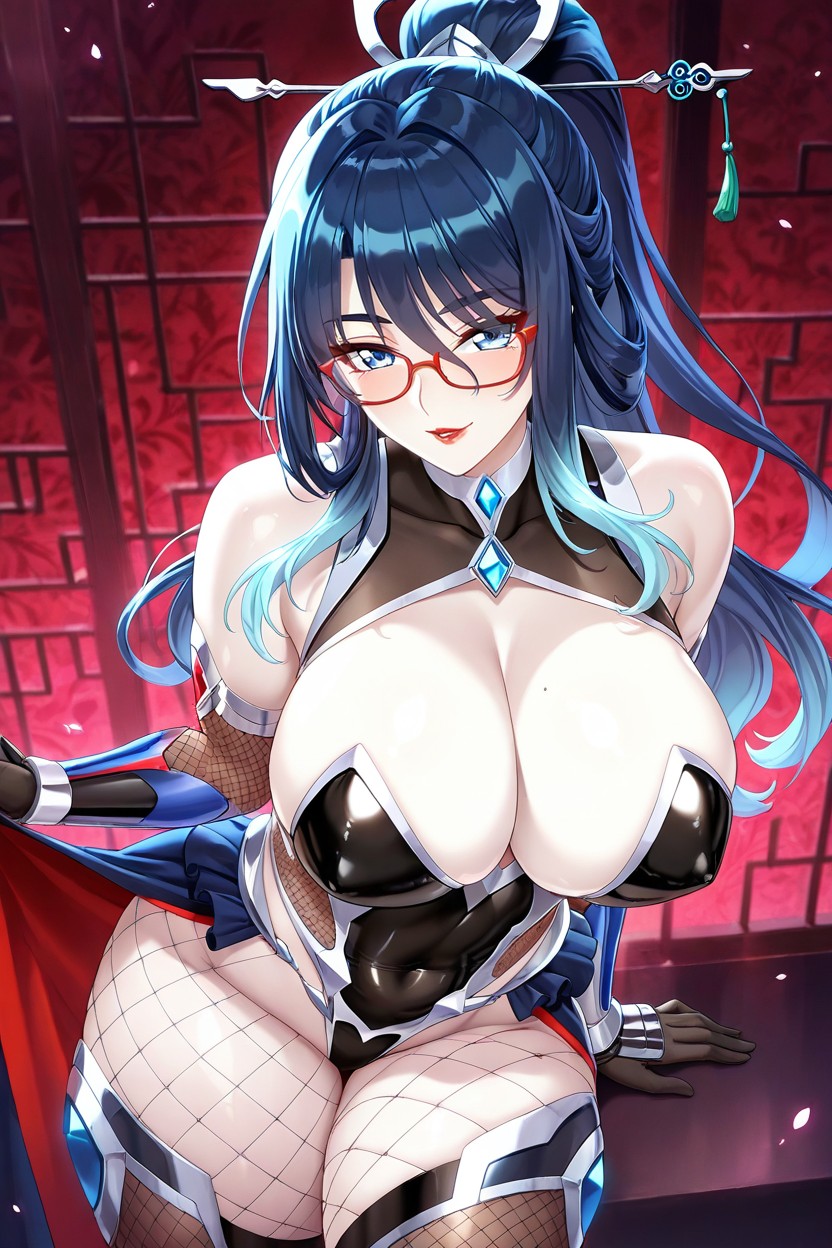 Thigh-high Stockings With Diamond Cutouts, Highly Detailed, Solo ヘンタイAIポルノ