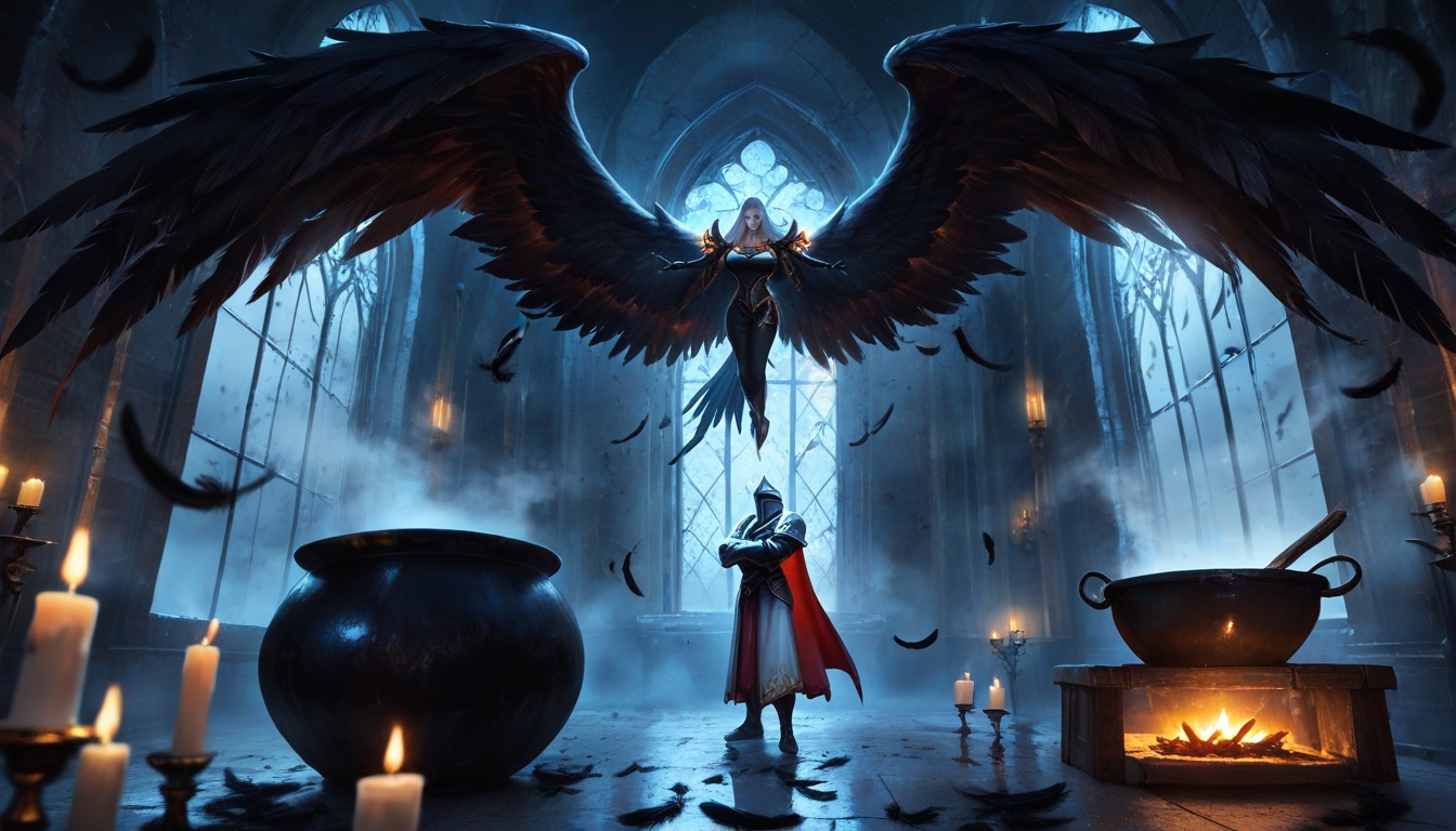 Tight White Robes And Cape And Hood, Fog Ground, Feathers Everywhere Porno IA Hentai