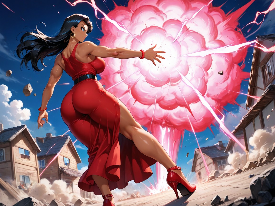 Extremely Beautiful Woman, Huge Explosion, Aiming Blast At The House With Her Hand ヘンタイAIポルノ