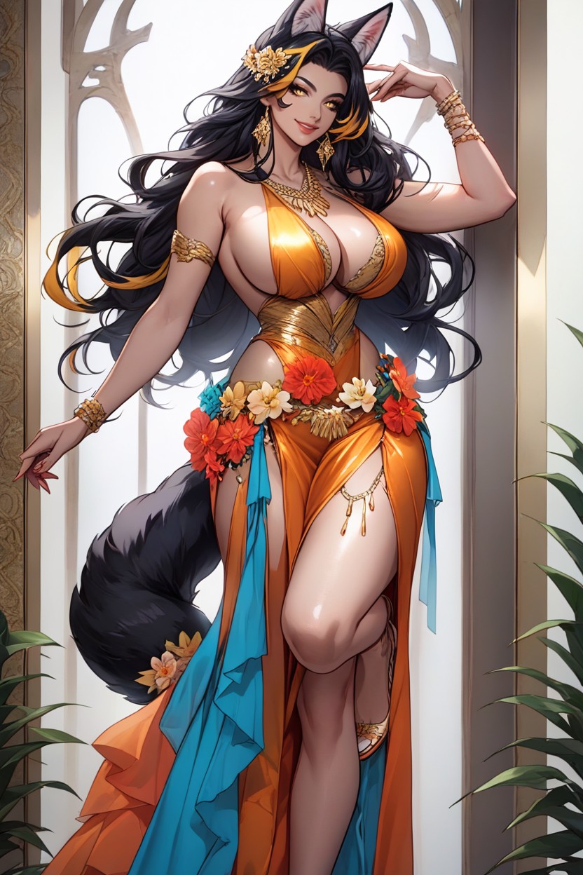 Busty, Black Foxears, Hourglass Figure Hentai AI Porn