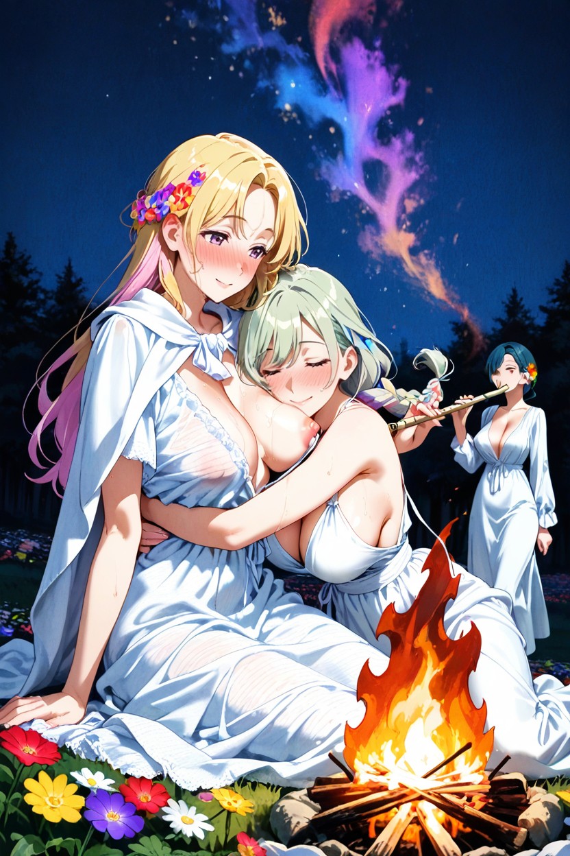 Woman Jumps, Bonfire, Harem Porno IA Hentai