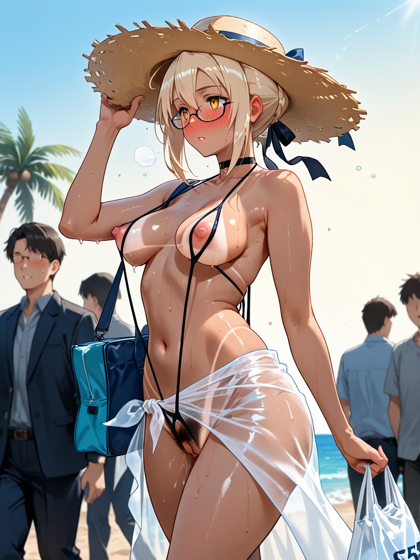Extremely Wide Black Areola, Straw Hat, Squishy Breast Hentai AI Porn
