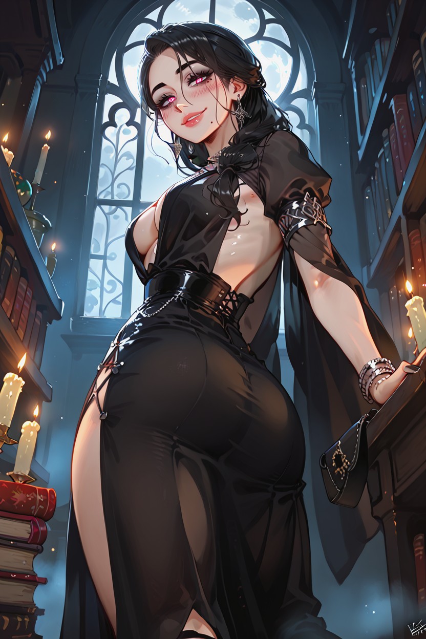 Silver Necklace, Detailed Face, De Abajo Hacia Arriba Hentai IA