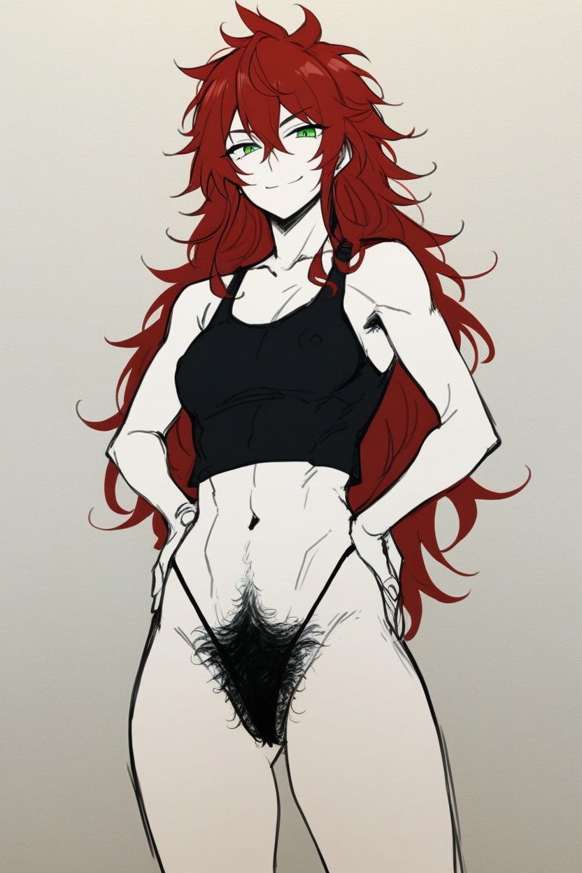 Smug, Green Eyes, Massive Pubic Hair ヘンタイAIポルノ
