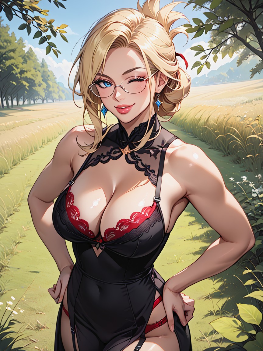 Creavage, Mature Face, Vista Lateral Hentai IA