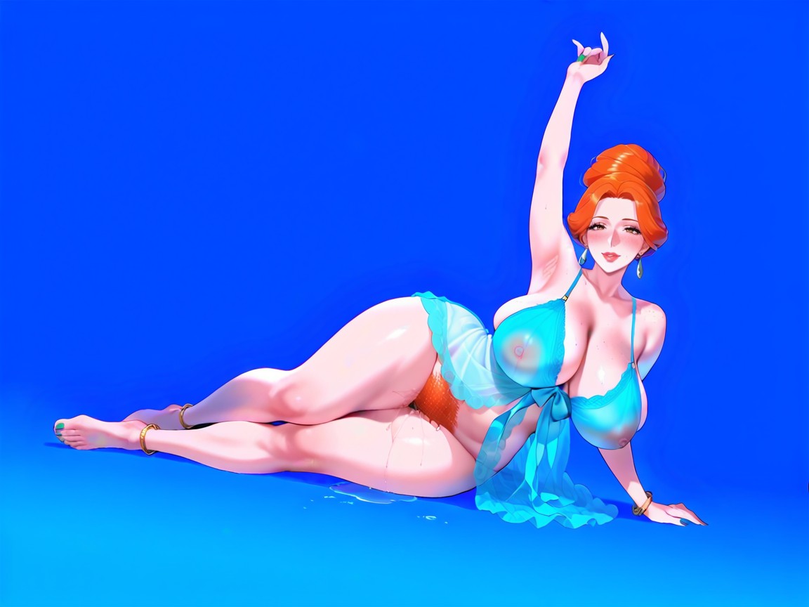 Sexy Milf, Tall Voluminous Orange Beehive Hair, Laying On Side Hentai IA