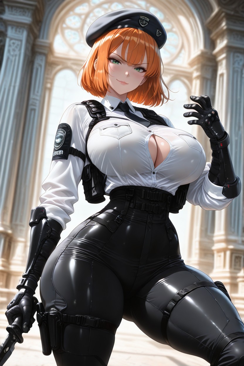 Green Eyes, Slight Smile, Black Military Beret Hentai AI Porn