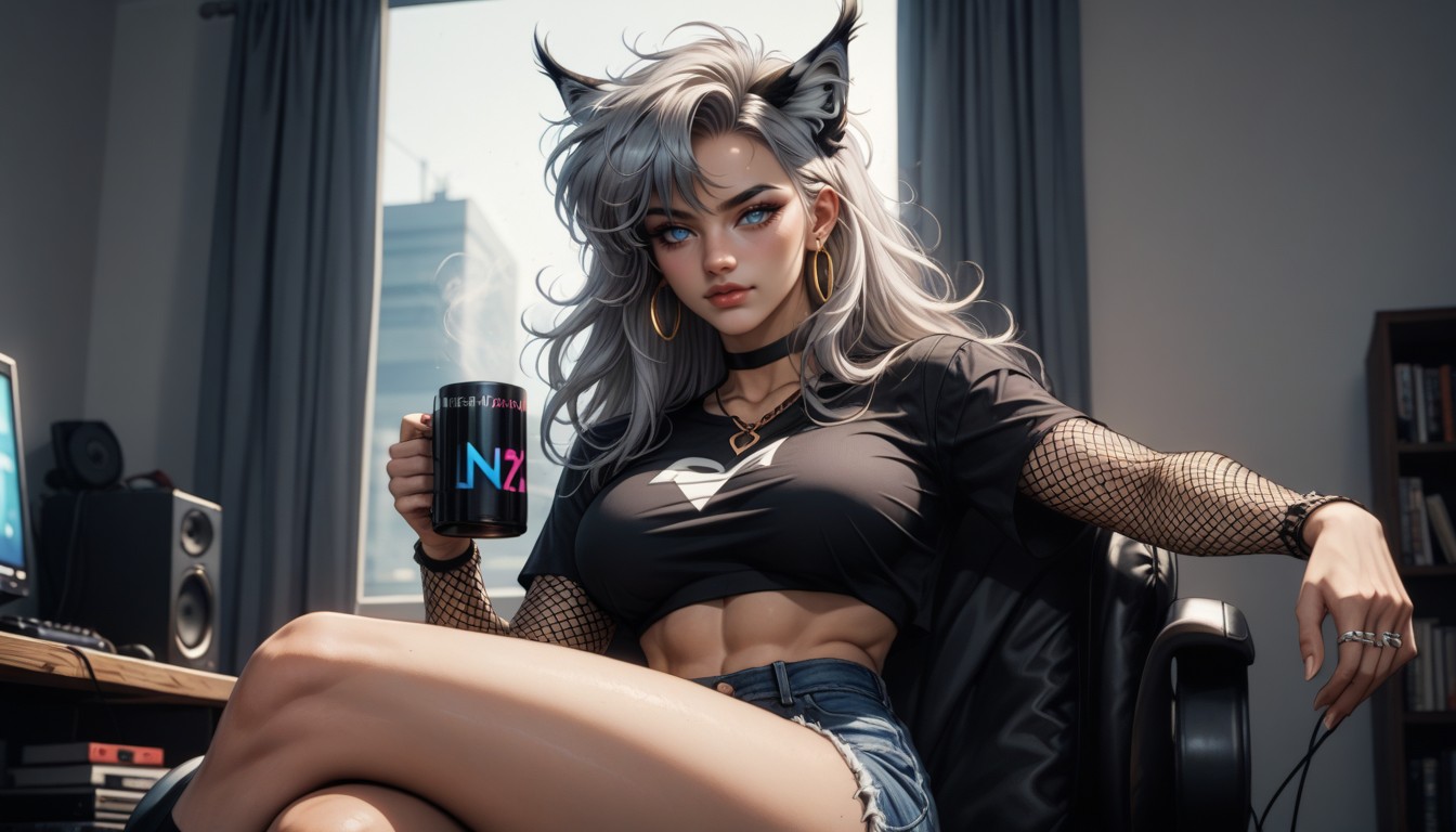 One Person, Energetic Pose, Messy Layered Bangs Hentai AI Porn