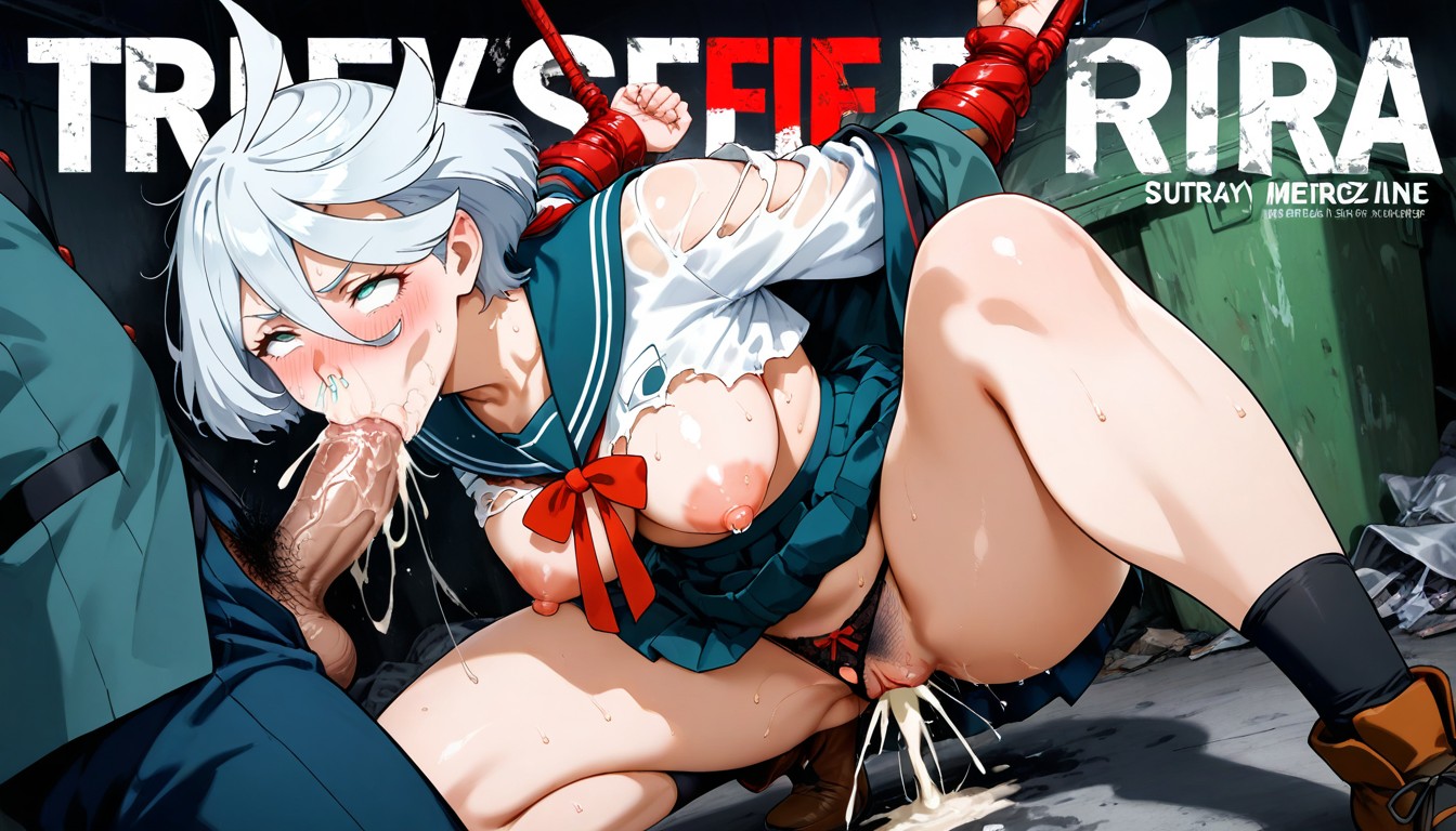 Semen Deep Overflows From The Mouth, Blushing, Restrained By Man's Hand Hentai IA