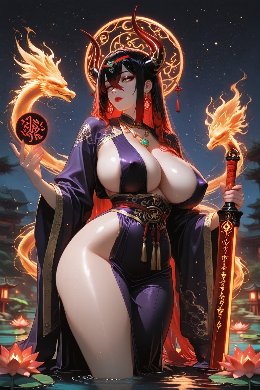 Watercolor Texture, Misty Bamboo Under Moon, Jade Arcane Mist Hentai AI Porn