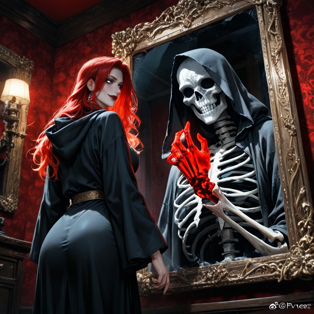 Looking Back At Her With A Gentle, Cleavage, Tarnished Ancient Mirror In A Dark Hentai AI Porn