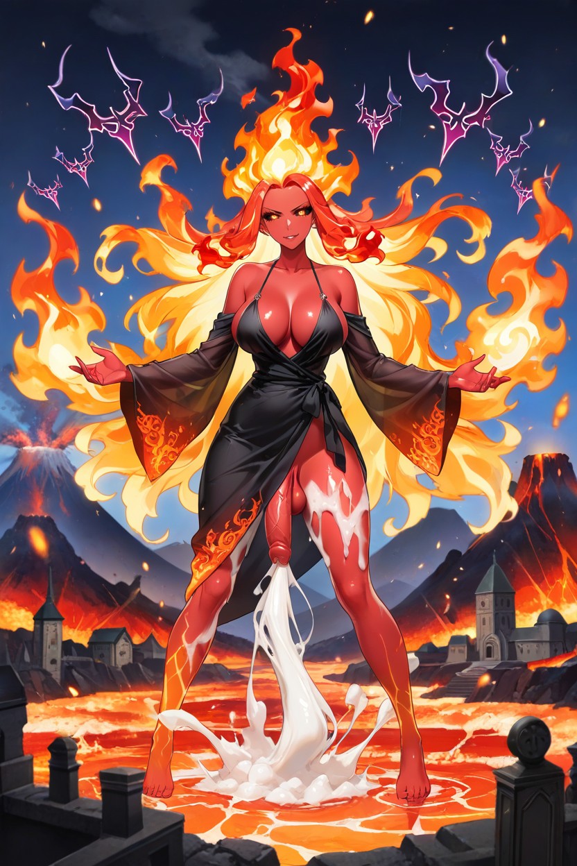 Testicles, Open At Bottom Exposing Futanari Phallus, Red Skin Hentai IA