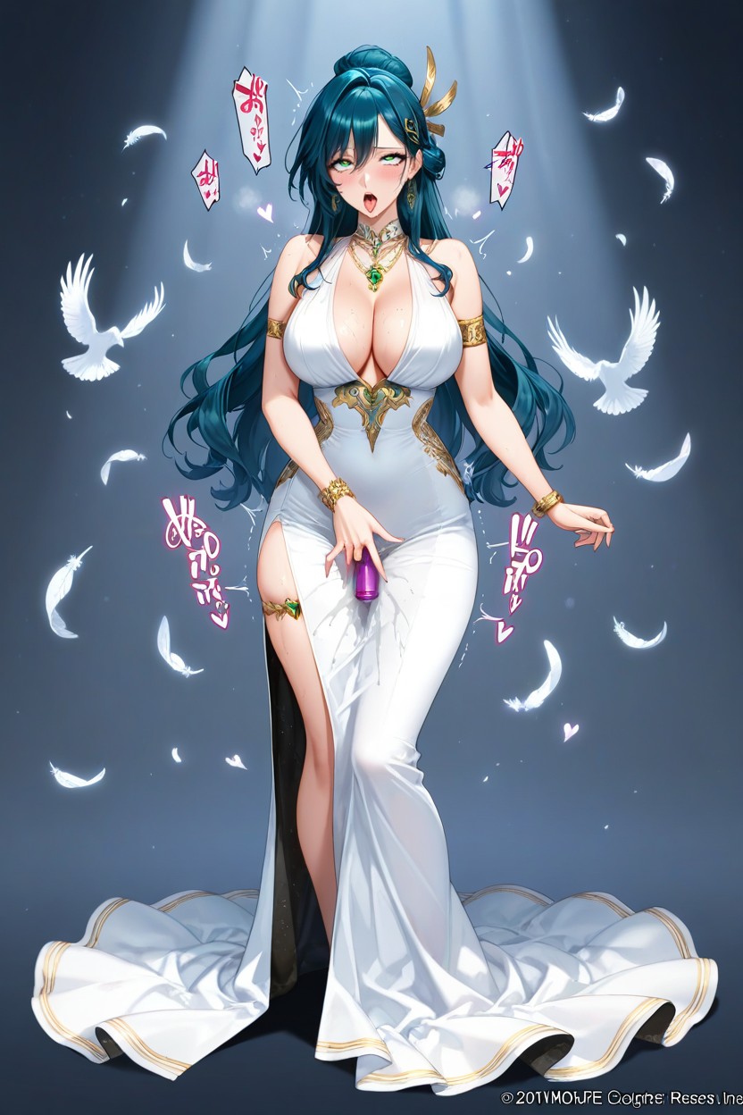 High Slit Dress, Figura Reloj De Arena, Golden Hairpin Hentai IA