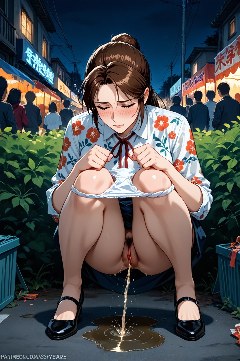 Upskirt, Skinny, Floral Print Hentai AI Porn