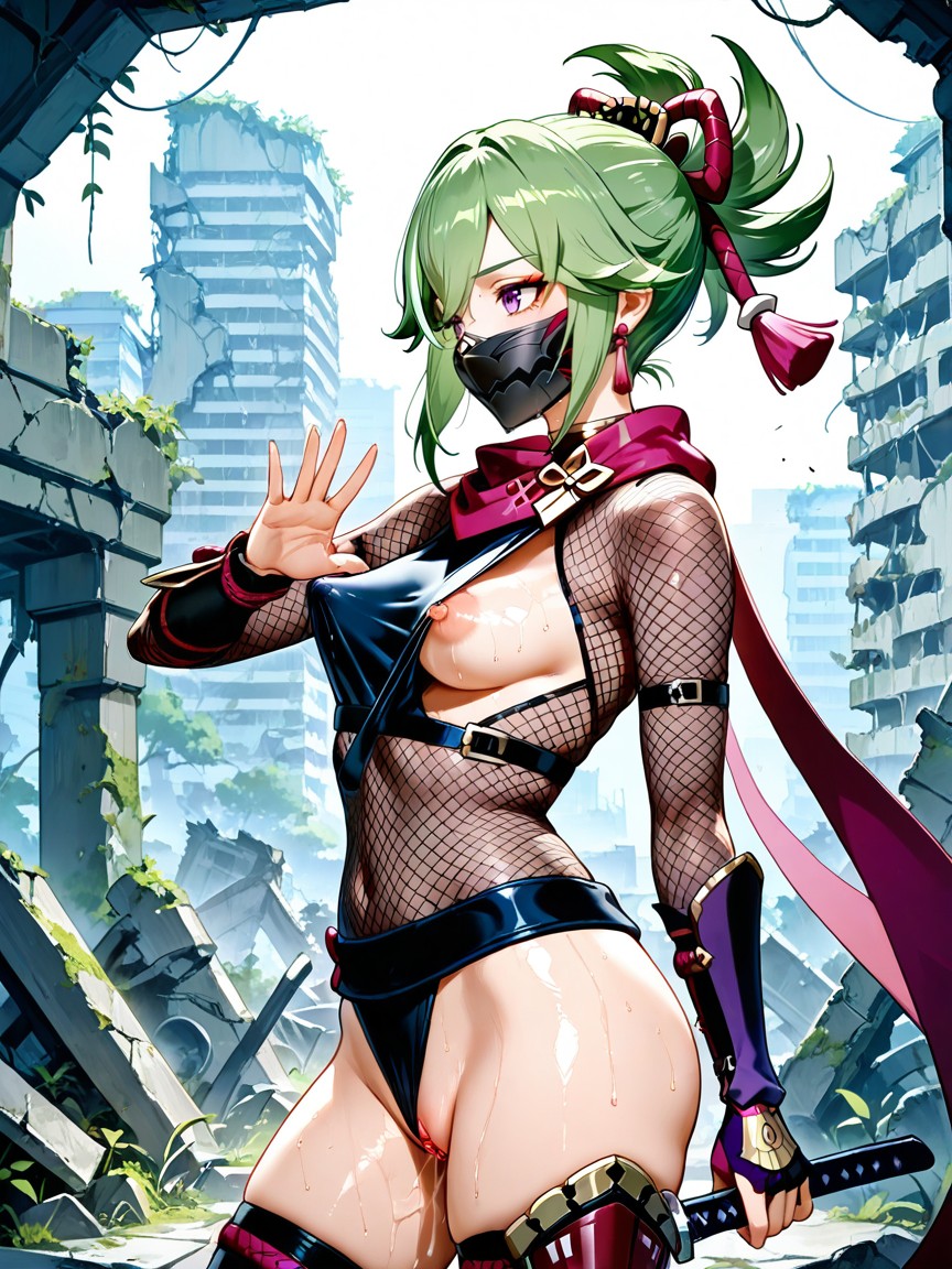 Kunoichi Outfit, Puffy Areola, Vista Lateral Hentai IA