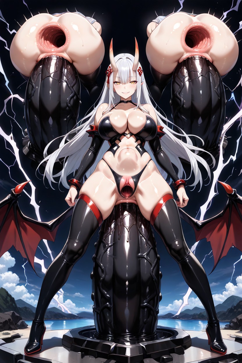Very Long Bangs, Succubus Suit, Long Hair Hentai AI Porn