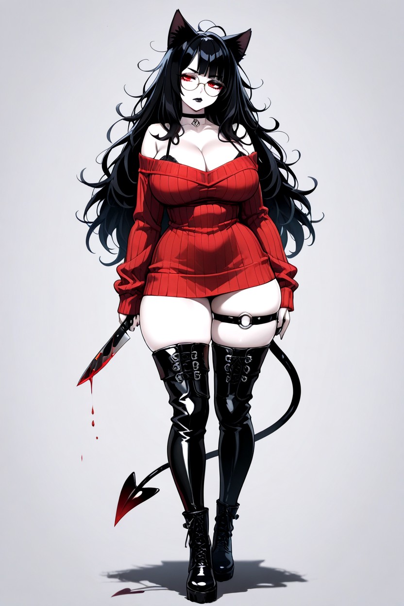 Thigh Strap, Red Eyes, Solo Hentai AI Porn