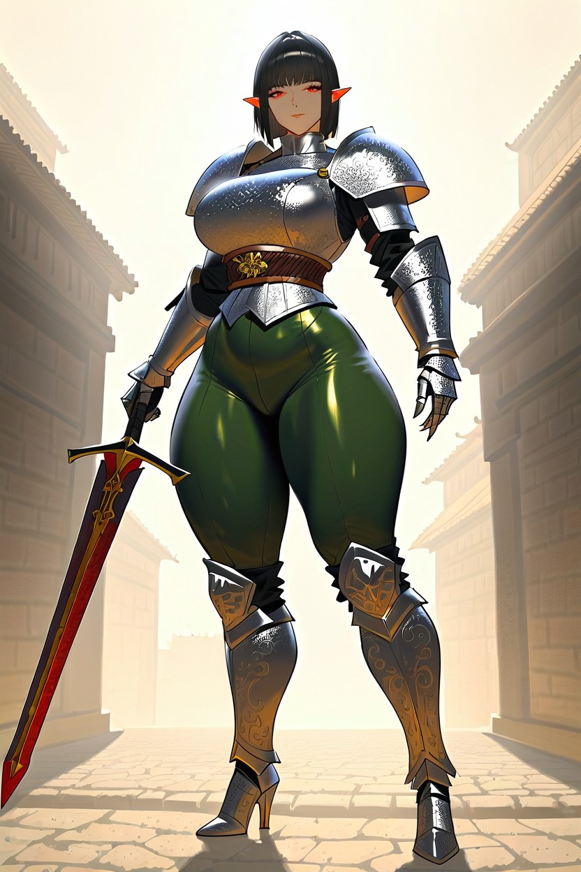 Japanese, Her Forearms Are Guarded Polished Silver Gauntlets That End In Graceful, Perfect Anatomy Body Hentai AI Porn