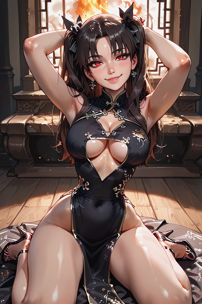 China Dress, Eye Glow, Black Hair Hentai AI Porn