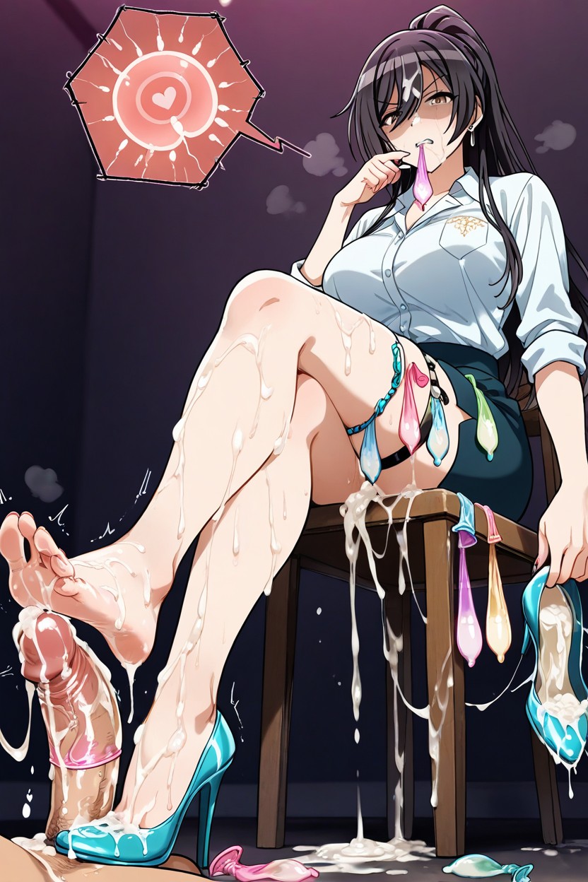 Holding Many Used Condom In Mouth, Cum On Clothes Huge Amount Of Cum, Excessive Cum Hentai AI Porn