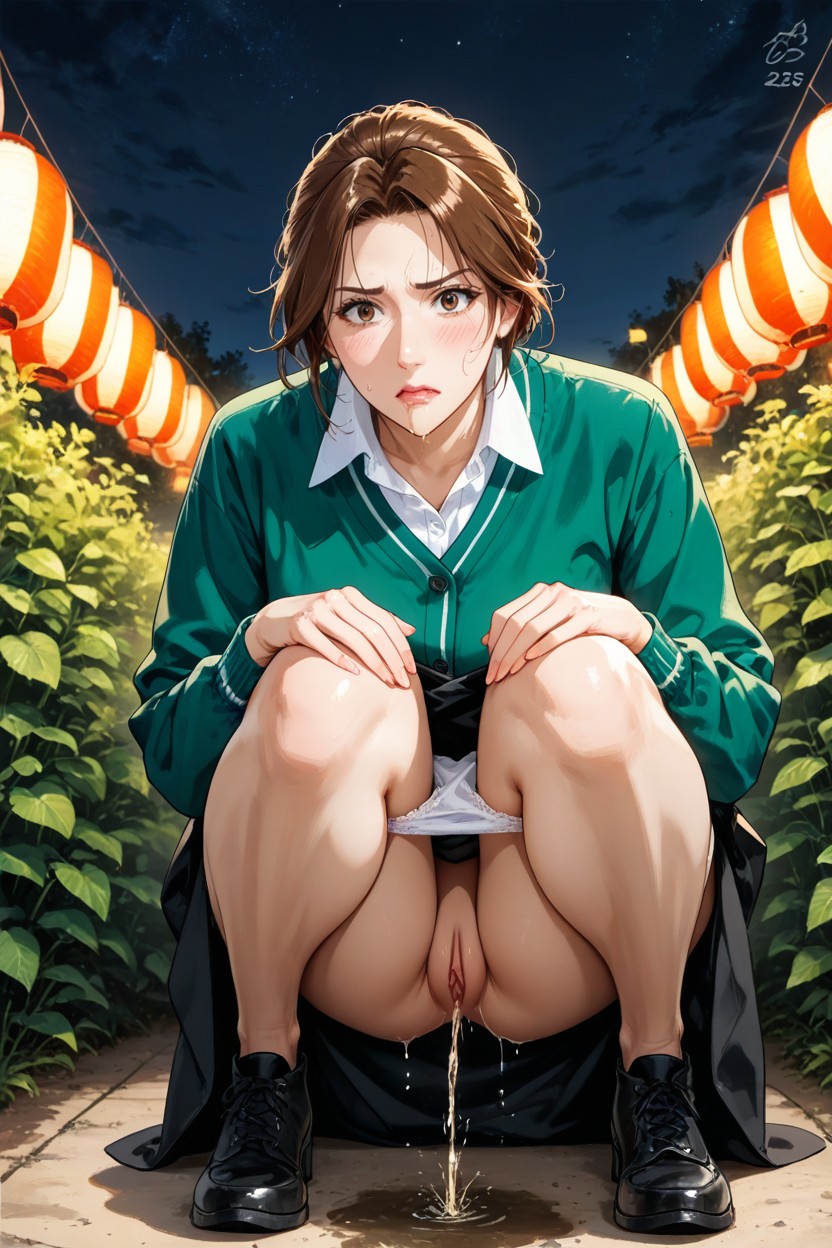 Gets Up From A Squatting Position, Vagina, Pencil Art Style Hentai AI Porn