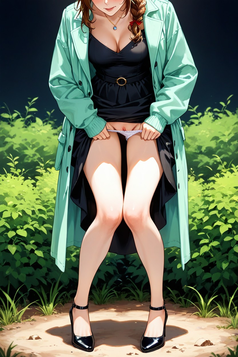 Red Ribbon In Hair, Cleavage, In The Bushes Hentai AI Porn
