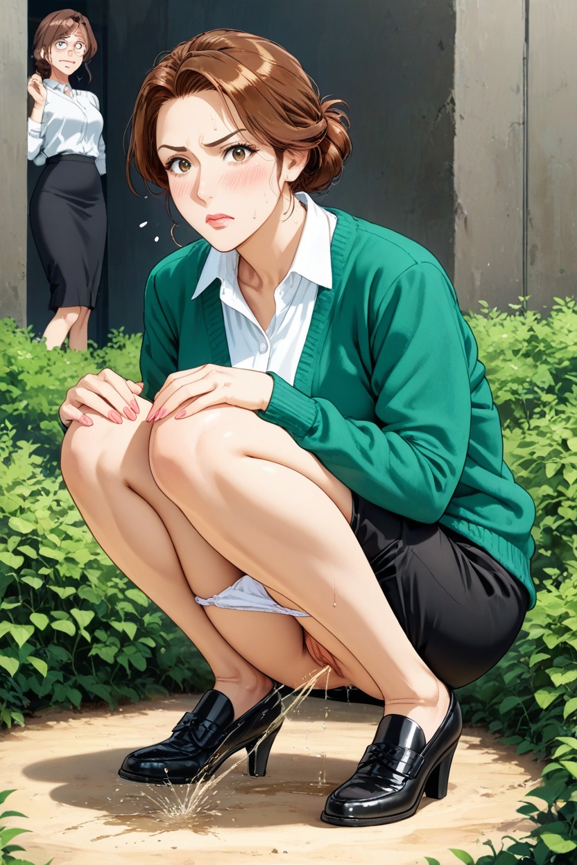 Hand On Knees Crossed, Black Skirt, 25+ Hentai AI Porn