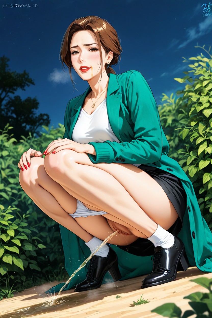 Wearing Back Skirt Under Topping Coat, Peeing, British Hentai AI Porn