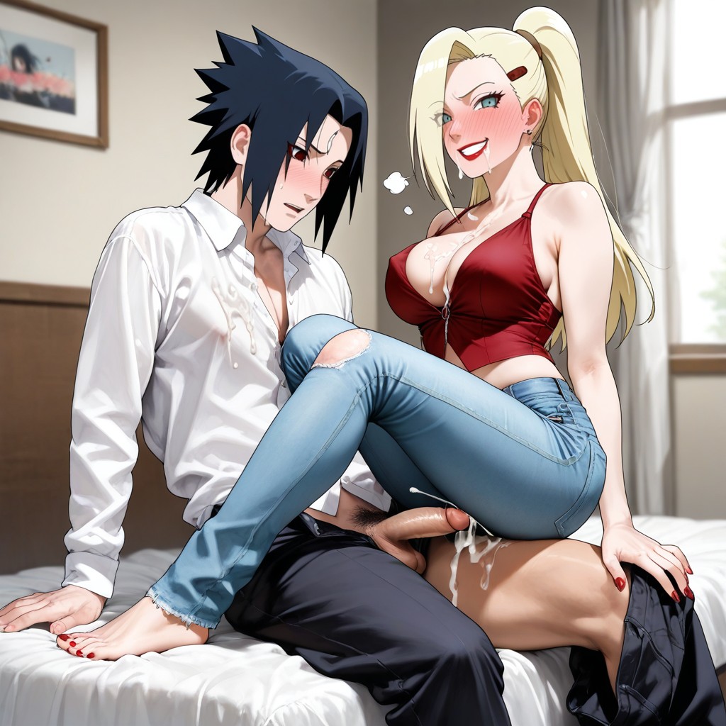 Yamanaka Ino Facing Uchiha Sasuke, Cleavage, Jeans Shots Hentai AI Porn
