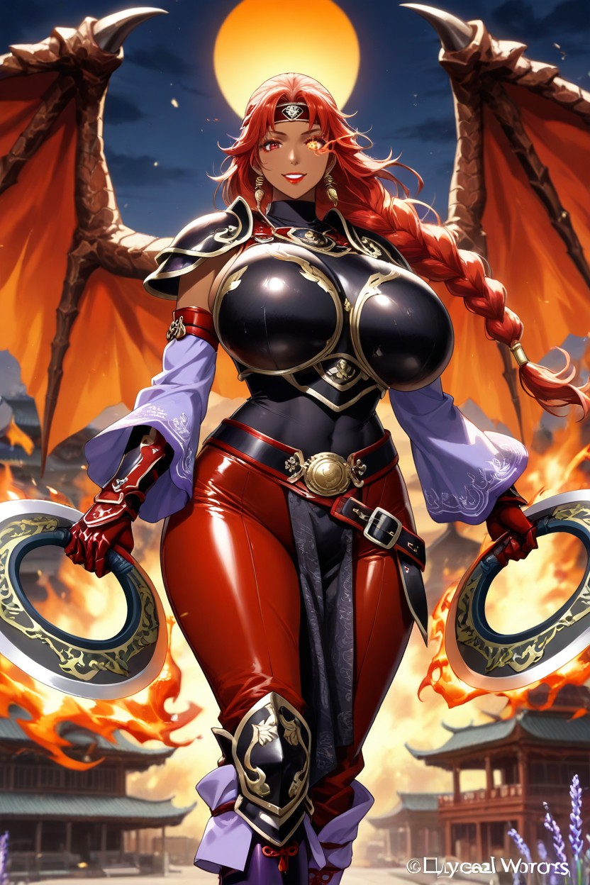 Fiery Eye Makeup, Dark Red Pants, Night Hentai AI Porn