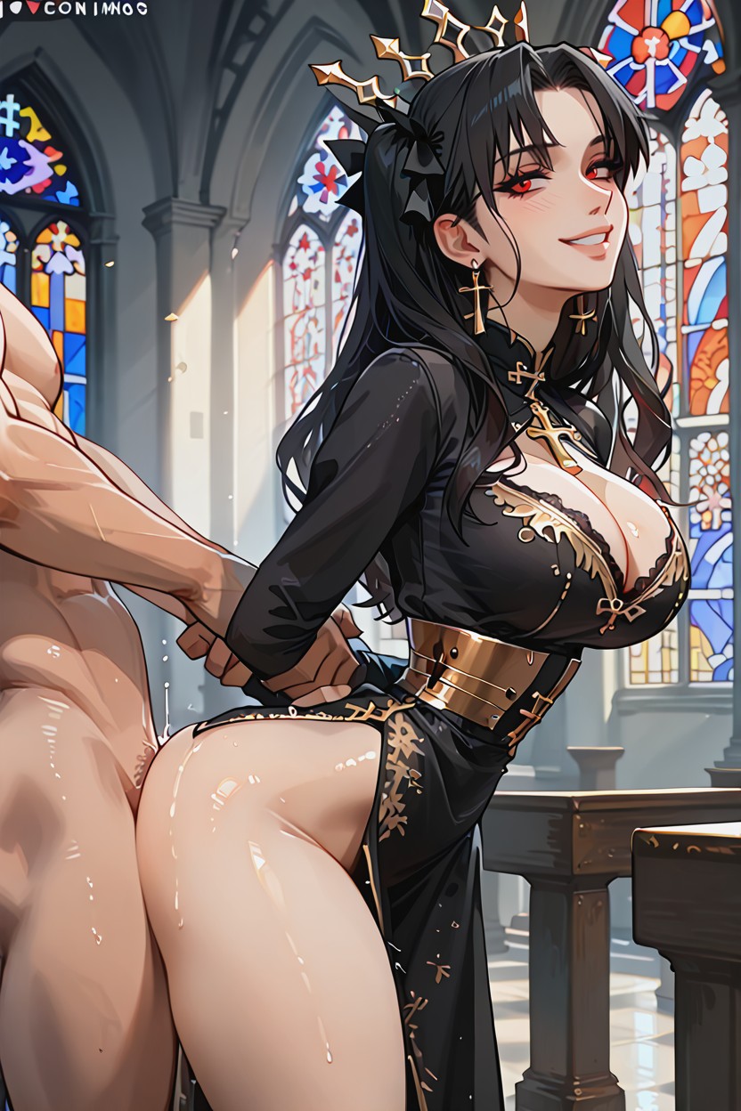 Red Eyes, Arms Behind Her Back, Form Fitting Clothes Hentai AI Porn