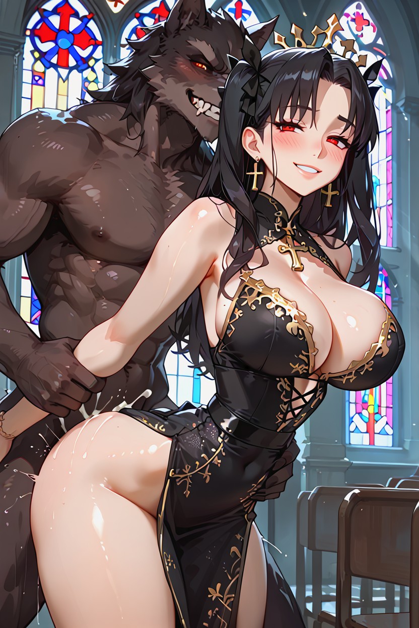 Dress Shows Lots Of Skin, Black Hair, Gigantic Perfect Boobs Hentai AI Porn