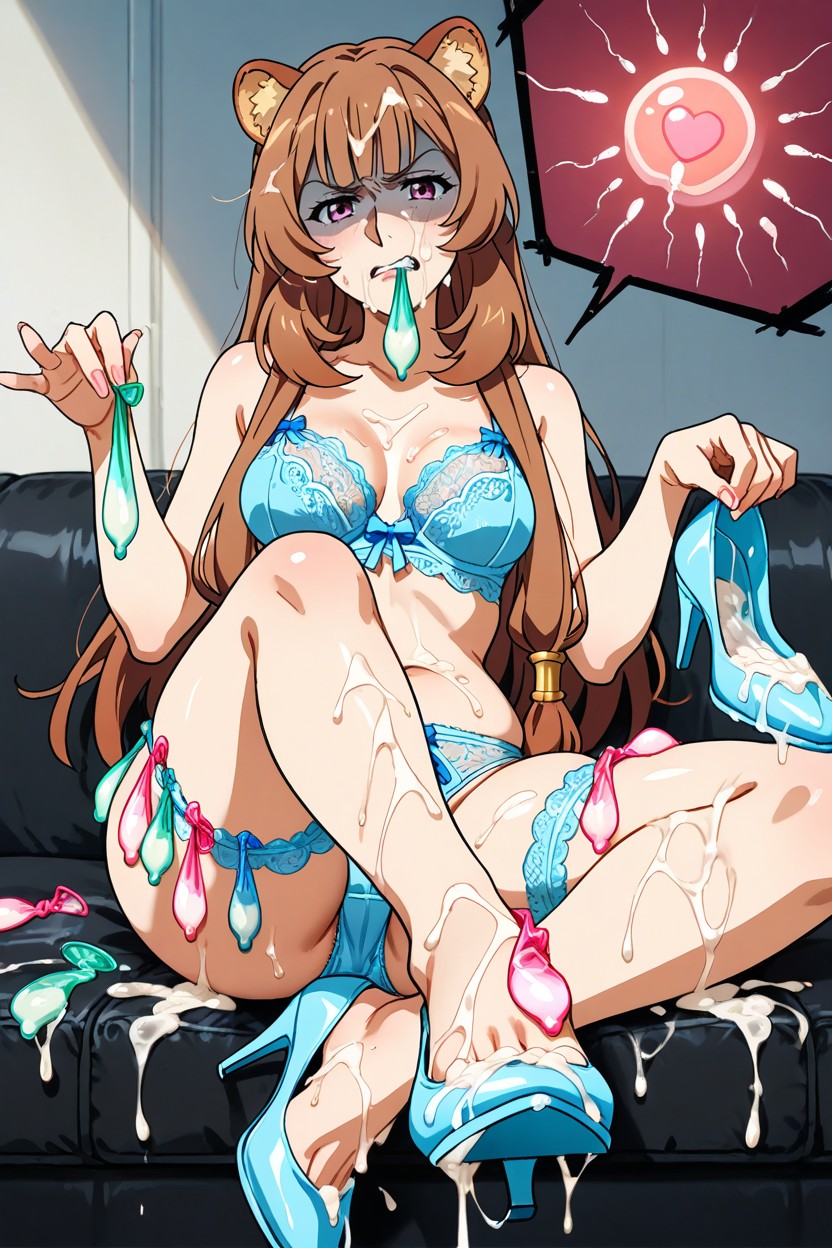 Massive Ass, Clothes Covered On Semen, Holding A Used Condom In Hands Hentai AI Porn