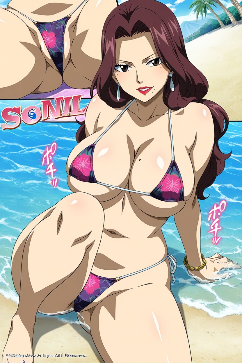 Top Down View, Beach, Dark Brown Eyes Hentai AI Porn