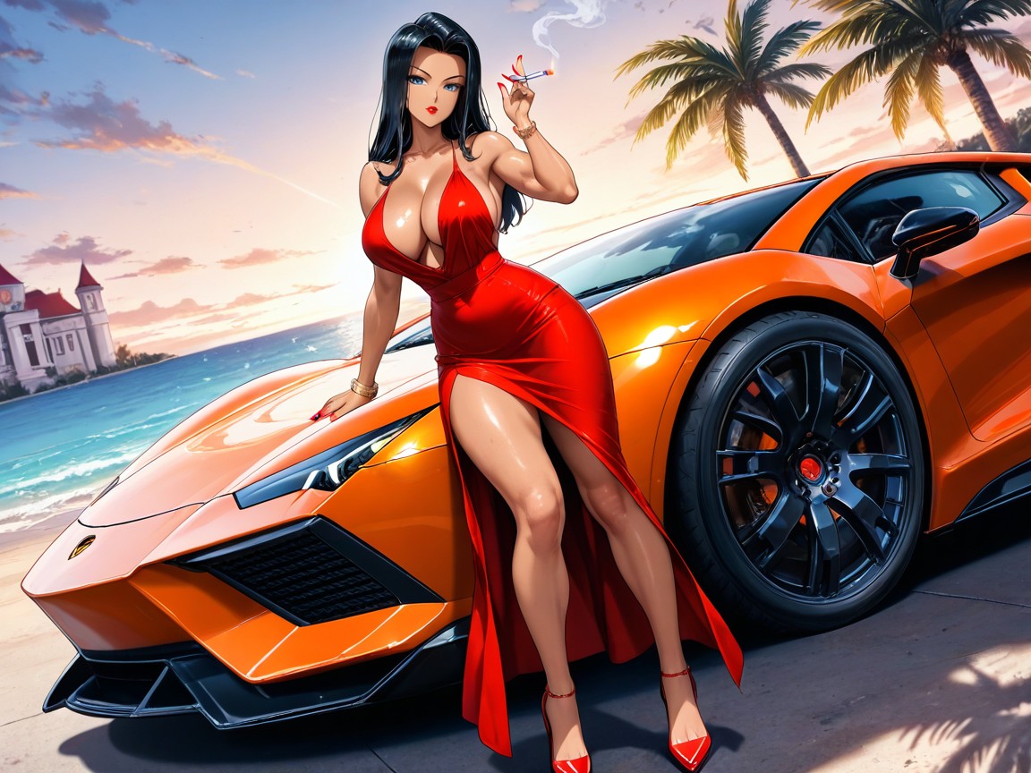 Wearing A Red Dress, Long Hair, Mansion Hentai AI Porn