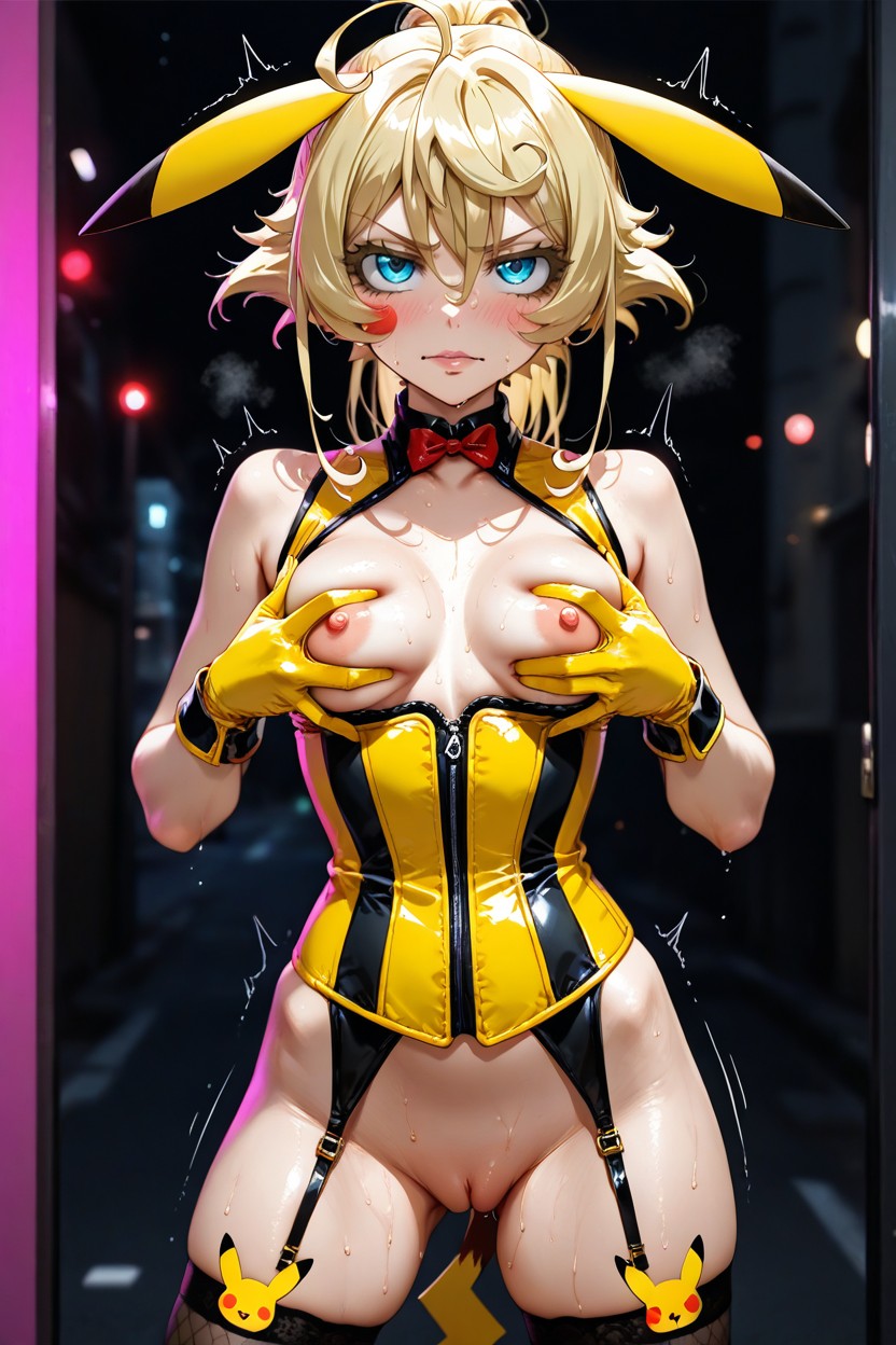 Pikachu Yellow Leather Corset, Pikachu Cosplay, Perfect Hands Hentai AI Porn