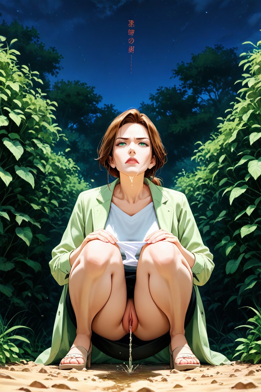 Green Cardigan, Sexy Crotch, Light Outlines Body Shapes Hentai AI Porn