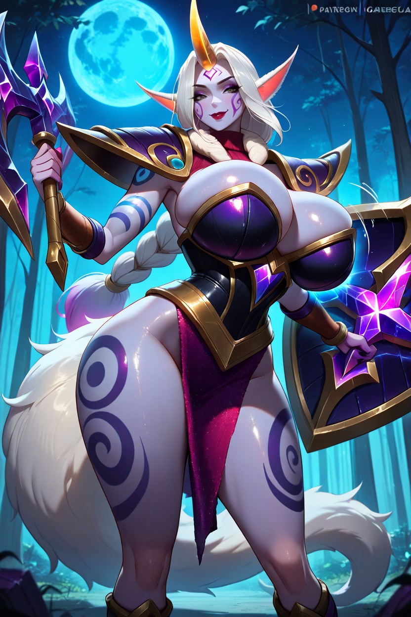 Wolf Ears And Tails, Gargantuan Hyper Breasts, "soraka From League Of Legends Legends" Hentai AI Porn