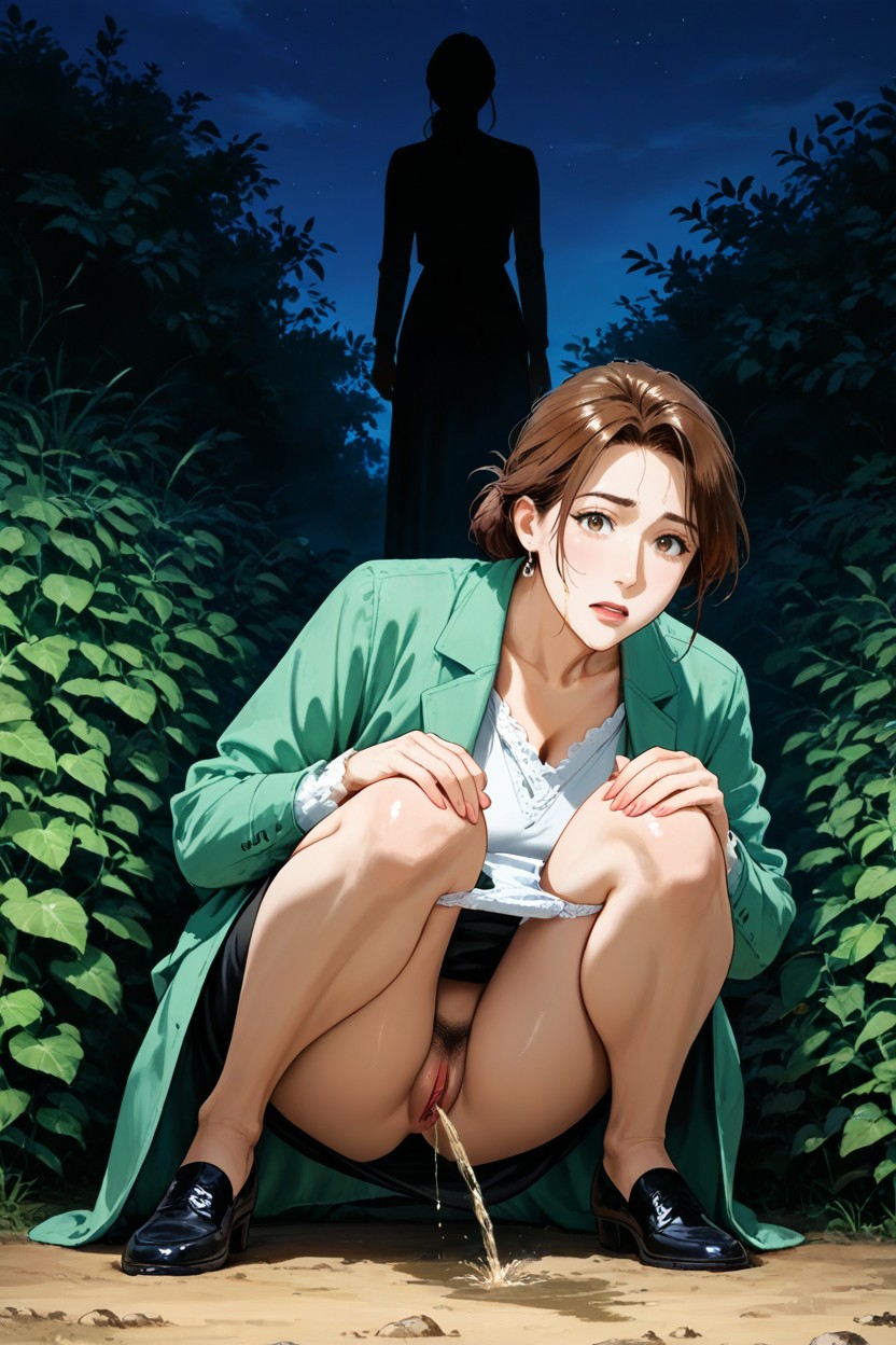 Topping Long Dress Covering Legs, Caught, Hand On Knees Crossed Hentai AI Porn
