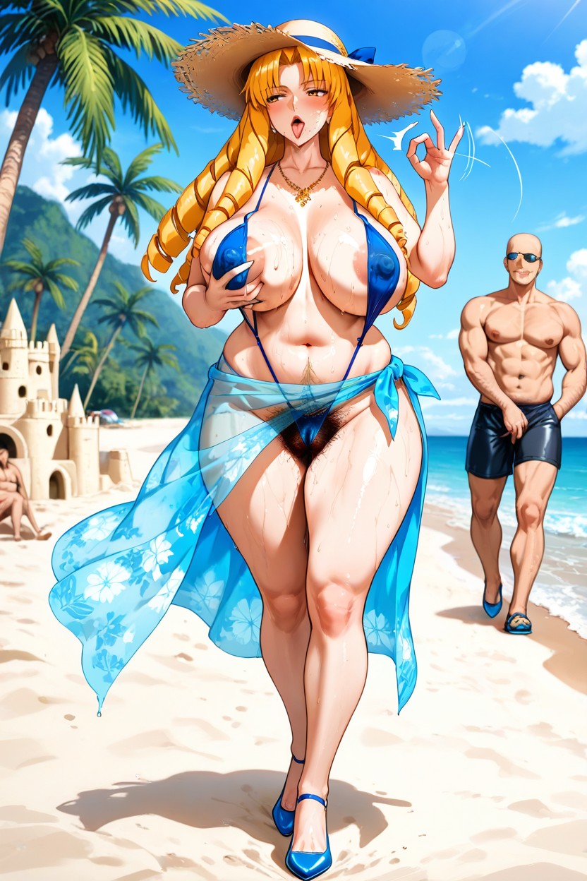 Big Nipple, Blue Bikini, Excessive Pubic Hair Hentai IA
