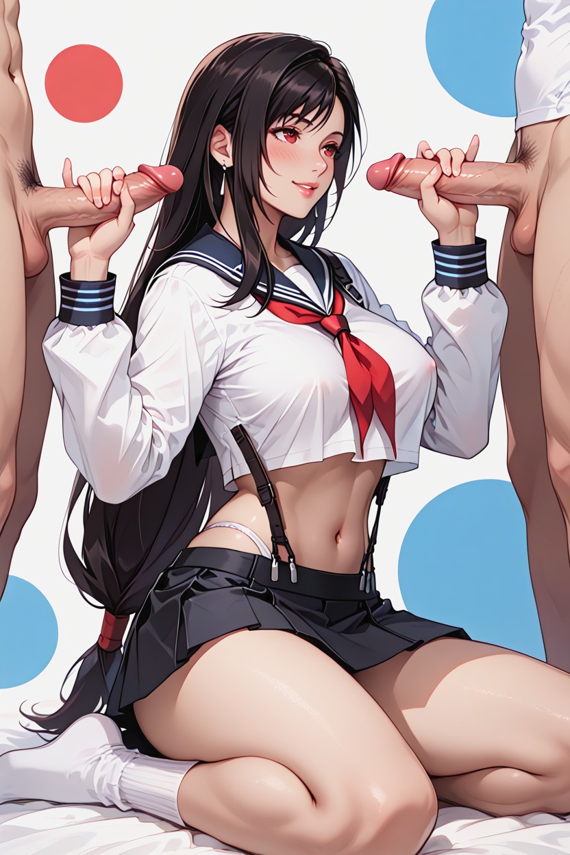 Uniform Lifted Above Her Breasts, Crop Top With Long Sleeves, Classroom Hentai AI Porn