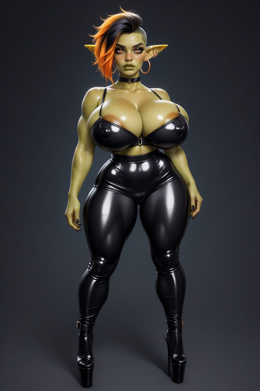 Black Leather Miniskirt, Puffy Nipples, Cleavage Hentai AI Porn