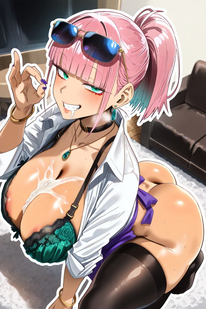Grin, Drooling, Pink Hair Hentai AI Porn