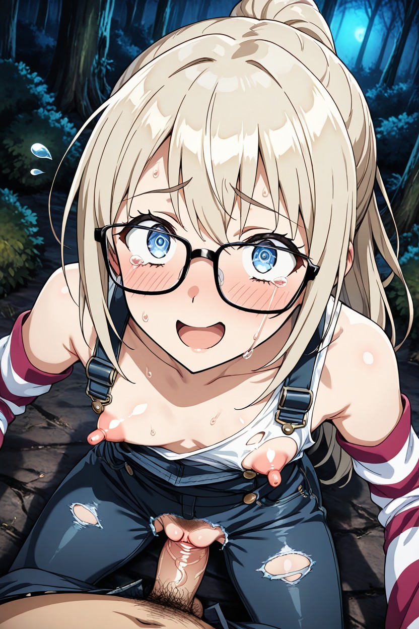 White Tank Top, At Night, Pulled Down Black Jeans Hentai IA