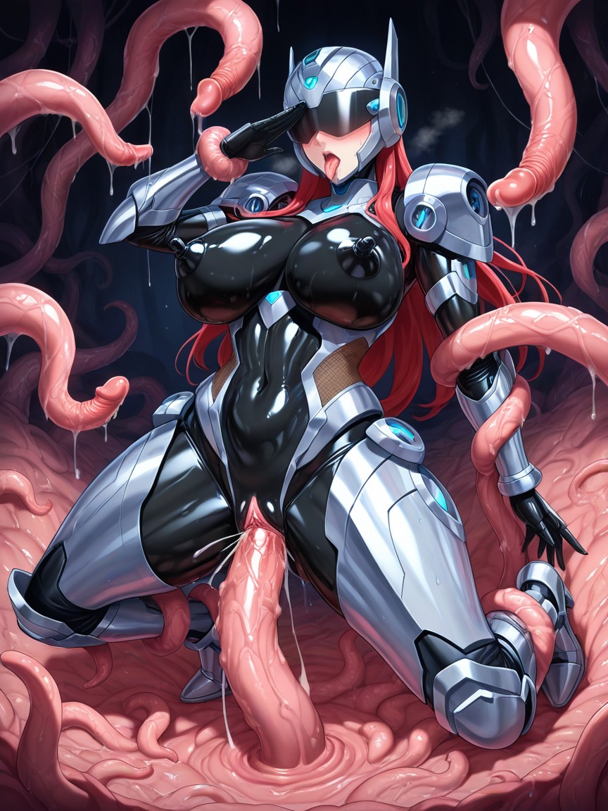 Hyper-exaggerated Curvaceous Body, Eyes Rolled Back, Many Tentacles Wrapping Around Her Body Hentai AI Porn