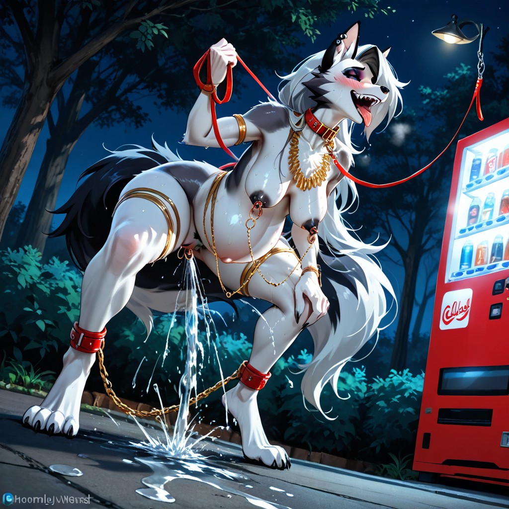 Hourglass Figure, Man Half In Height Holding Leash, Small Breasts Hentai AI Porn