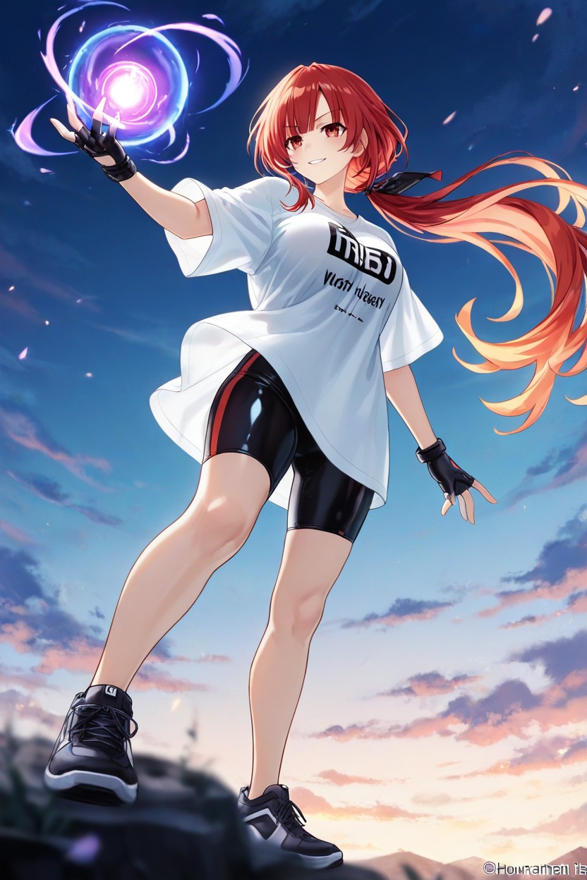 Both Hands Positioned At The Sides Of The Waist, Accurate Number Of Fingers, Red Hair Hentai AI Porn