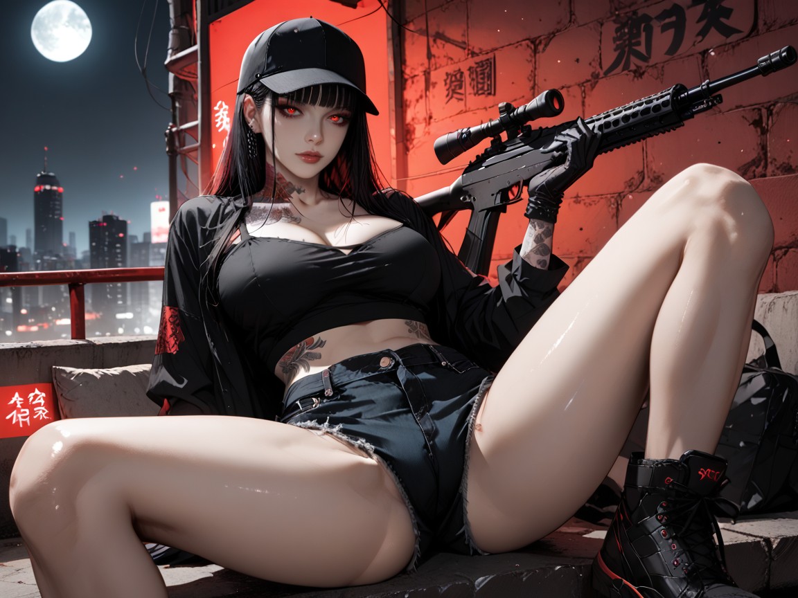 Cigarette In Hand, Tattoos On Legs, Cyberpunk Hentai AI Porn