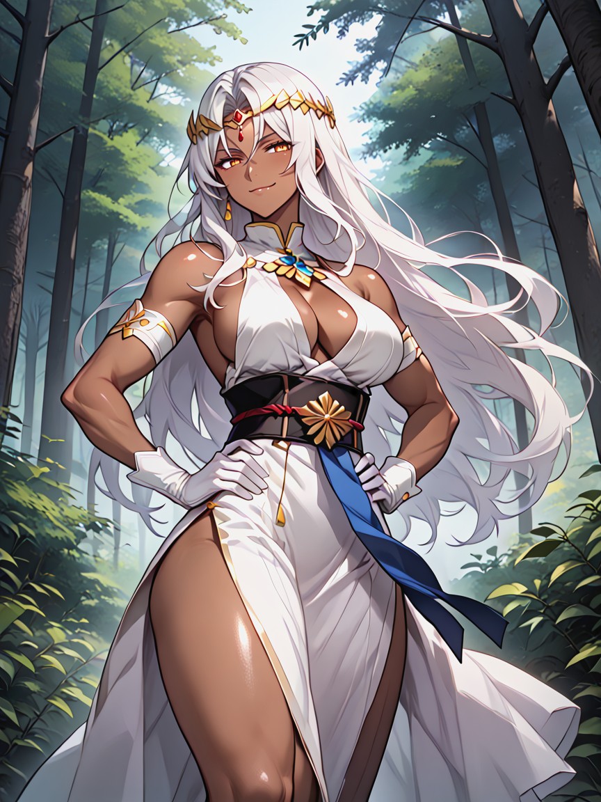 Night, Smug Expression, Long Forearm White Gloves Hentai AI Porn